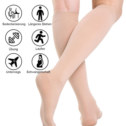 Medical compression stockings for women and men, 20-30 mmHg Class 2, sizes S-4XL, graduated support compression socks, support stockings for varicose veins, edema, and flight (beige, XXL)