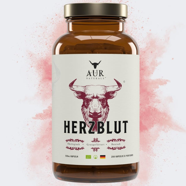 HERZBLUT (90 Capsules) - Powerful synergy for athletes from Beefheart &amp; Beefliver; for energy; performance; blood formation; iron metabolism; 100% German, natural &amp; organic