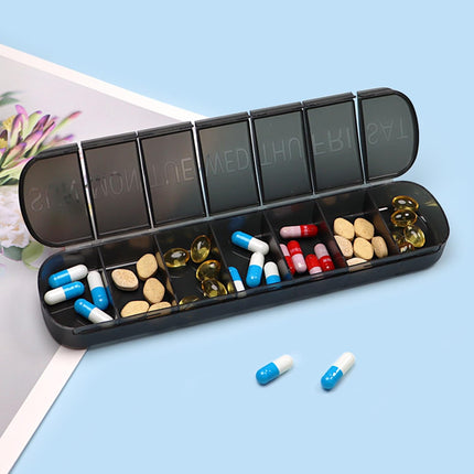 vgggrd Pill Box, 7-Day Weekly Pill Box, Pill Box, Medicine Box, Pill Box, 7 Compartments, Easy to Open, Convenient and Comfortable (Black)
