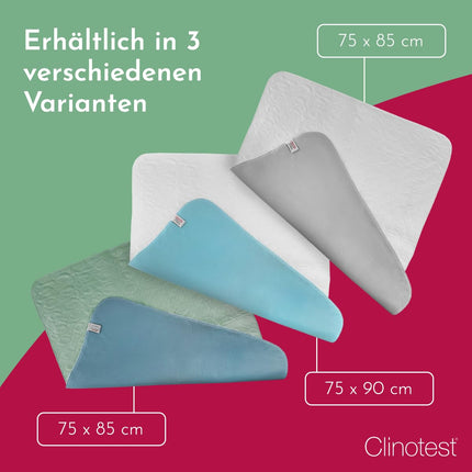 Clinotest Incontinence Pad Set of 2 – Oeko-TEX certified, waterproof and breathable bed pad, 75x90 cm, absorbent mattress protection for incontinence, wetness protection, washable – White/Blue