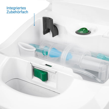 Medisana IN 550 Inhaler, inhalation device with mouthpiece and mask for adults and children, nebulizer inhaler for colds or asthma with extra accessories, integrated accessory compartment