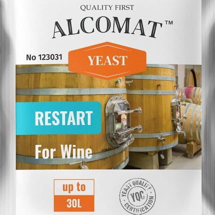 Alcomat wine yeast for the resumption of fermentation Restart Yeast, fermentation yeast wine for 25 to 30 liters, yeast dry yeast alcohol tolerance up to 18%, 1 piece
