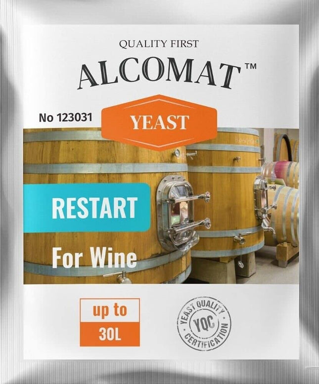 Alcomat wine yeast for the resumption of fermentation Restart Yeast, fermentation yeast wine for 25 to 30 liters, yeast dry yeast alcohol tolerance up to 18%, 1 piece