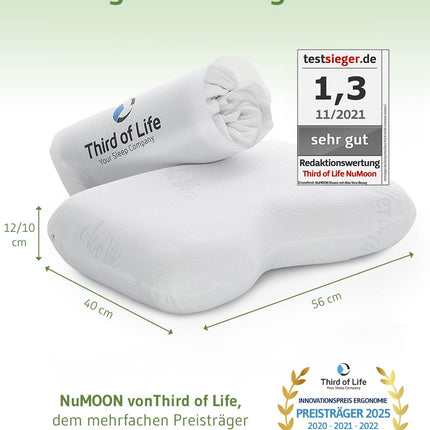 Orthopedic neck support pillow / side sleeper pillow NuMOON for pressure relief of the cervical spine, pillow suitable for allergy sufferers, anti-inflammatory aloe vera extract &amp; free second cover