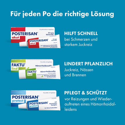 Posterisan acute 50 mg/g rectal ointment with applicator: Fast relief from pain and severe itching, 25 g