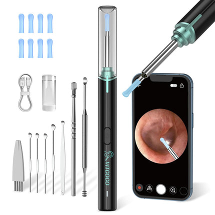 Earwax Remover Otoscope, VITCOCO 1920P WiFi Ear Cleaner, IP67 Waterproof Otoscope Ear, 360° Wide Angle Otoscope Camera with 6 LEDs for Adults, Children and Pets (Black)