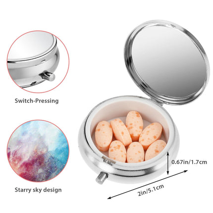 Pill Box Elegant Small Pill Case With Mirror Portable Travel Pill Container Holder For Pocket Decorative Metal Medicine For Vitamins Fish Oil Dietary Supplements