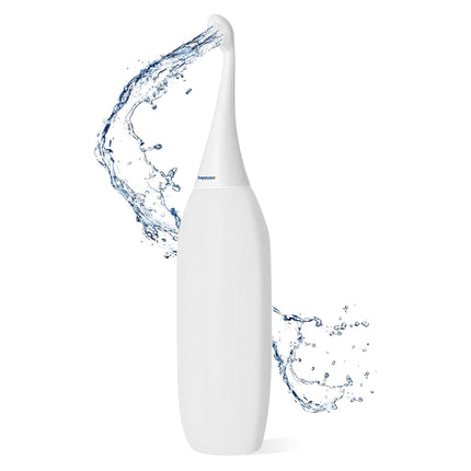 HappyPo Po Shower - Handheld Shower Portable Intimate Shower, Hygienic Cleaning for Travel and Home - Replaces Wet Wipes and Shower Toilet, Gentle and Effective, Compact - 28 x 5 x 6 cm, White
