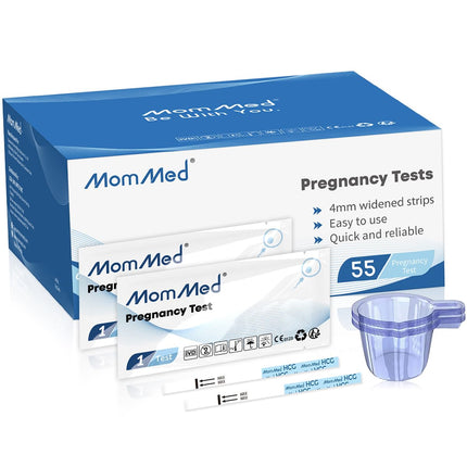 MOMMED Pregnancy Test (HCG55), 55 Pregnancy Test Strips with a Bonus of 55 Urine Collection Cups; Accuracy of over 99% for pregnancy tests