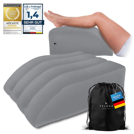 Ergonomic wedge pillow for sleeping, inflatable orthopedic leg elevation for relief of leg and back pain, leg support pillow for knee, foot and ankle after surgery (grey)