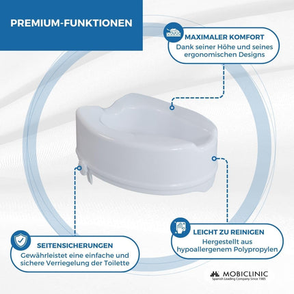 Mobiclinic®, Raised Toilet Seat, 14 cm, Titanium, European Brand, Raised Toilet Seat, Toilet Seat for Seniors, Toilet Aids, Extra Stable, White