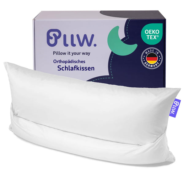 PLLW. Orthopedic neck pillow 40x80 I Pillow for neck pain with movable neck roll I Ergonomic side sleeper pillow with cover I Individually fillable neck support pillow I Oeko-Tex 100
