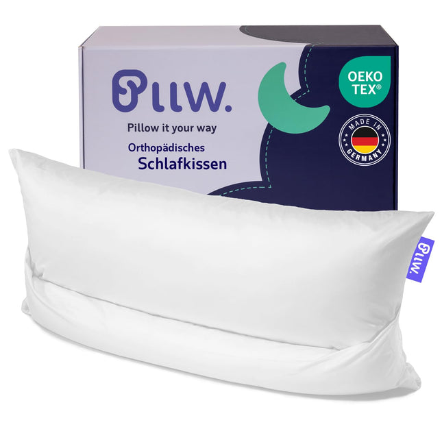PLLW. Orthopedic neck pillow 40x80 I Pillow for neck pain with movable neck roll I Ergonomic side sleeper pillow with cover I Individually fillable neck support pillow I Oeko-Tex 100