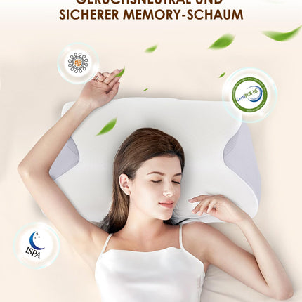 FAIORD Memory Foam Pillow, Ergonomic Neck Pillow, Supportive Pillow, Suitable for Side, Back, and Stomach Sleepers, Removable Pillowcases, 54 x 40 x 11/12 cm