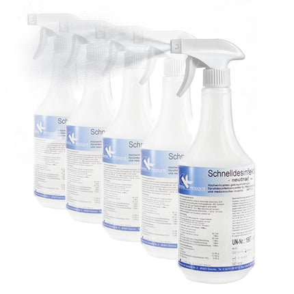 KK Quick Disinfectant in a practical spray bottle, 5 x 1 L, surface disinfectant, fragrance: neutral, spray for disinfecting surfaces such as worktops, door handles, toys