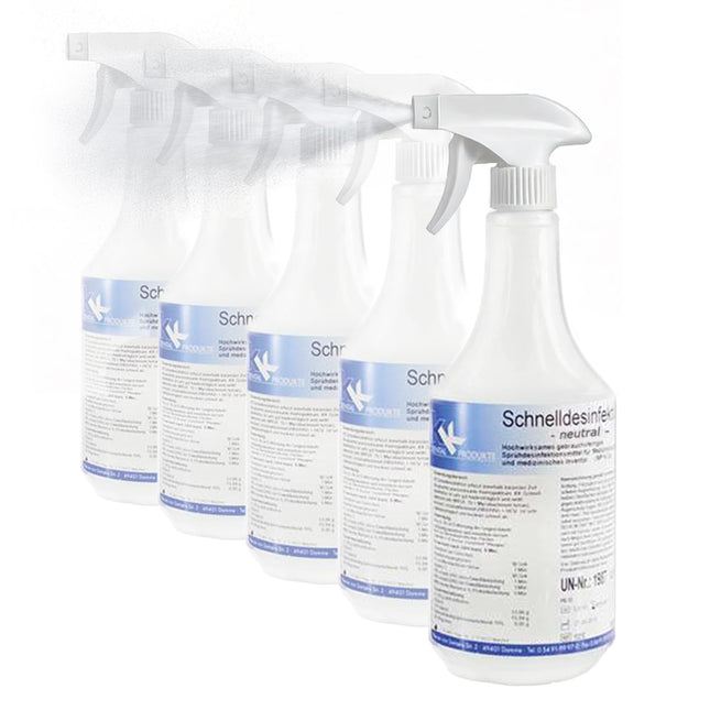 KK Quick Disinfectant in a practical spray bottle, 5 x 1 L, surface disinfectant, fragrance: neutral, spray for disinfecting surfaces such as worktops, door handles, toys