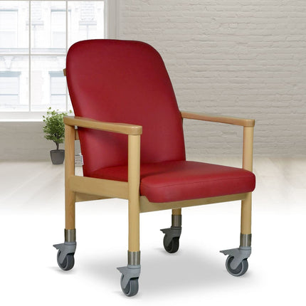 Devita - Nursing chair, tripple chair, senior chair LÜBECK artificial leather, Cherry - seat height: 46cm with large castors up to 120 kg and push handle