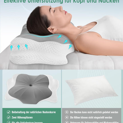 DONAMA Sleeping Pillow, Neck Support Pillow, Height-Adjustable Memory Foam Pillow, Ergonomic Pillow, Breathable, For Side &amp; Back Sleepers, Gray