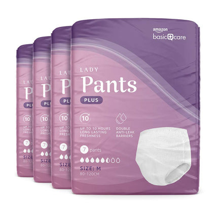 Amazon Basic Care Women's Pants Plus Medium – 4 Packs of 7 (28 Pants), White