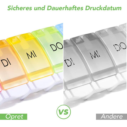 Opret Pill Box German, Pill Box 7 Days Rainbow Medicine Box Weekly Pill Box Small Easy to Open for On the Go