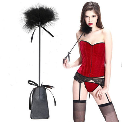 SM Bondage Flogger Erotic Leather Whip with Feather Tickler Leather Hand Spanking Slapper Paddle Sex Toy Accessories for BDSM SM Adults