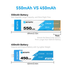 BETAFPV 4pcs BT2.0 550mAh 1S Battery 3.8V 40C/80C Lipo Battery with BT2.0 Connector Compatible for 75-85mm 1S FPV Racing Whoop Drone Quadcopters Like Meteor75 Pro FPV Drone
