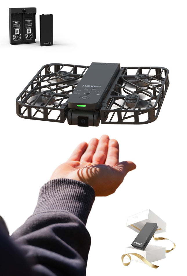 HOVERAir X1 Drone with Camera, Self-Flying Camera Drone with Follow Me Mode, Mini Pocket-Sized Drone, HDR Video Recording, Intelligent Flight Paths, Hands-Free Control, Black (Combo)