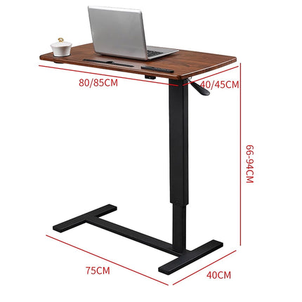 Overbed table with wheels and USB nightstand made of metal, foldable USE-Lift nightstand, laptop table with hidden wheels, with power connection, USB holes, cup holder, etc. (brown, 80 x 40 x 66