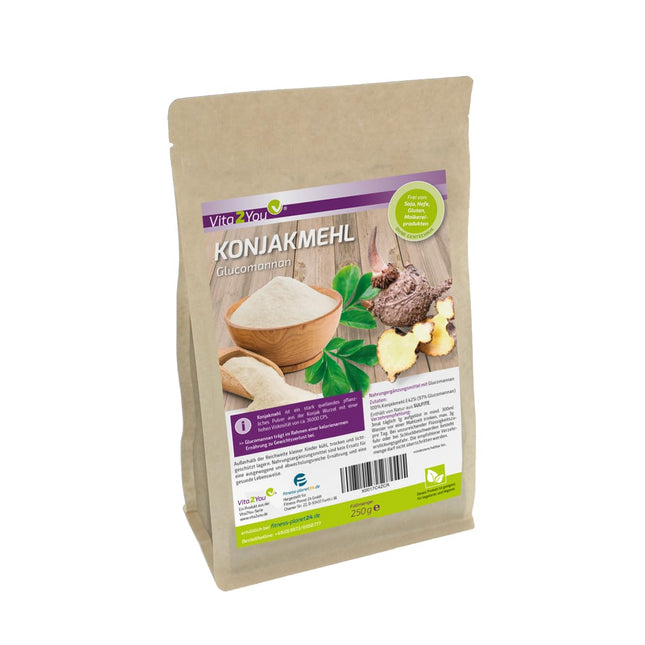 Vita2You Konjac Flour 250g - Fine Glucomannan Powder - Gluten-Free - Konjac Root - Zip Bag - Premium Quality
