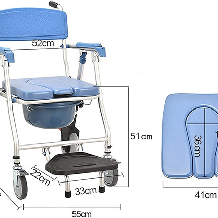 Generic Commode Chair with Wheels for Seniors 150kg Foldable Commode Chair with Armrest Mobile Commode Chair Shower Chair with Wheels WC Chair with Removable Bucket