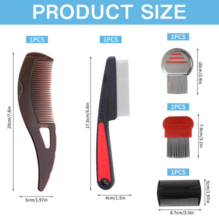Lice comb, 5 pieces flea comb, dandruff comb, nit comb, flea tear stain remover comb, dog comb, cat comb, scab comb, dandruff lice comb, for baby, children, adults and pets