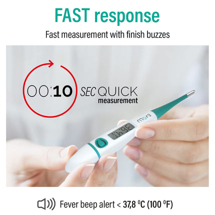 Evolu Waterproof Flexible Digital Thermometer Measurement in the mouth, rectum or armpit with flexible measuring tip in 10 seconds - Babies, children, adults - high precision - with storage box