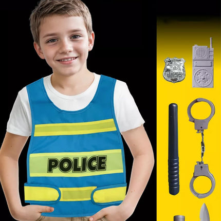HAMKU 1 set police role play set for children, police costume with vest, handcuffs and walkie talkie, police toy for boys, carnival, Halloween