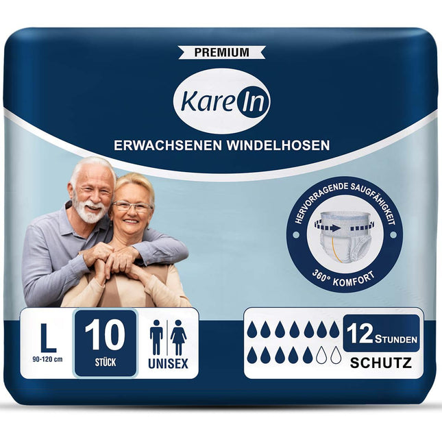 Incontinence Pants for Adults - 10 x Absorbent Diaper Pants for Men and Women - Discreet Leakage Protection and Elastic Cuffs - Size L (89-120 cm)