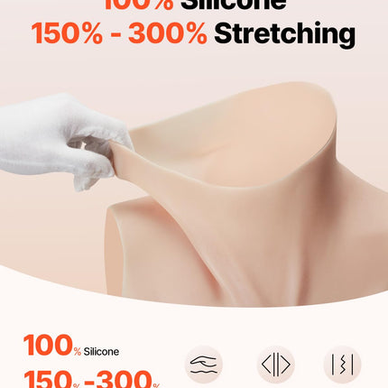 VEVOR High Neck Silicone Breast Forms, K-Large, Realistic Skin-Temperature Silicone Filled, High Elasticity, for Crossdresser, Transgender, Amateur, Cosplay, Drag Queen, Ivory
