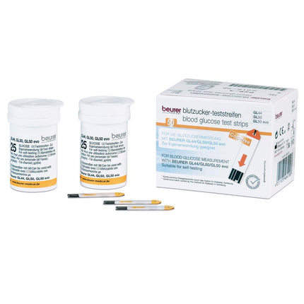 Beurer blood glucose test strips 50 pieces (2x 25-pack) for use with GL 44, GL 50 and GL 50 evo, suitable for self-testing