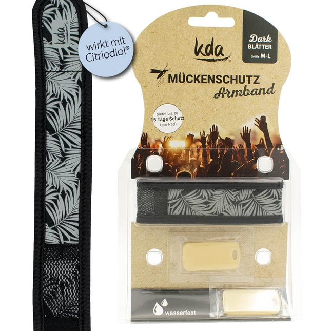 kda Mosquito Repellent Bracelets for Adults Dark Edition - Safe Mosquito Protection - Check &amp; Leaves Design - Nylon (Leaves)