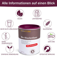 Sanatura Acacia Fiber Powder Organic – 300 g – valuable fiber source from acacia fiber – soluble fiber – vegan, gluten-free and fructose-free – well tolerated