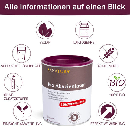 Sanatura Acacia Fiber Powder Organic – 300 g – valuable fiber source from acacia fiber – soluble fiber – vegan, gluten-free and fructose-free – well tolerated