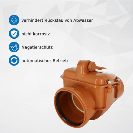 kör4u backflow flap DN 110, orange, wastewater, rat protection, backflow preventer (DN 110)