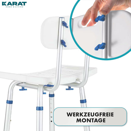 KARAT shower stool with removable backrest, shower chair for seniors, height adjustable 37-50cm, load capacity up to 150kg, non-slip and stable, shower seat, bath chair, bath stool Jonah