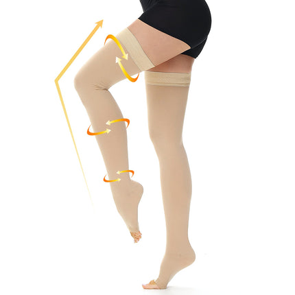 Beister Medical Compression Stockings for Women &amp; Men, Thigh Support Stockings with Open Toe 20-30 mmHg Graduated Support, Edema Compression Socks for Deep Vein Thrombosis, Flight