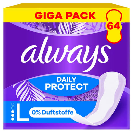 Always Daily Protect Women's Panty Liners Long (64 Pads), Gigapack, Unscented