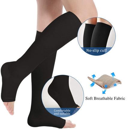 Evolyline 3 Pairs Compression Stockings Women Men, Medical Open Toe Stockings Support Stockings Compression Socks Graduated Thrombosis Stockings for Sports Reduce Leg Pain Varicose Veins