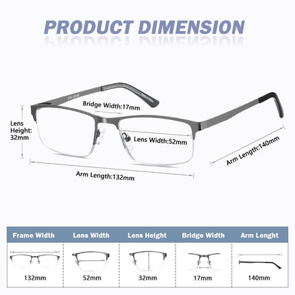 EYECEDAR Amcedar 5 pieces reading glasses men square frame metal gray stainless steel material spring hinges included reading glasses 2.00