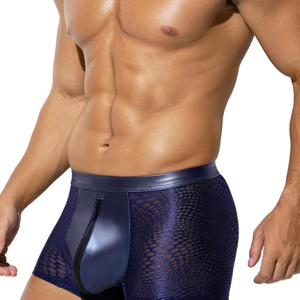 Casey Kevin Boxer Shorts Men's Underwear Men's Boxer Men's PU Leather Boxer Shorts With Zipper Clubwear Underpants