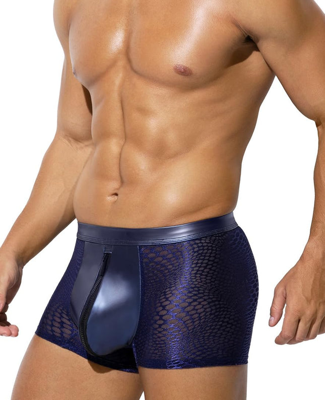 Casey Kevin Boxer Shorts Men's Underwear Men's Boxer Men's PU Leather Boxer Shorts With Zipper Clubwear Underpants