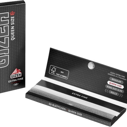 GIZEH BLACK Queen Size Slim Rolling Papers - Pack with magnetic closure, recyclable - 25 packs of 50 premium rolling papers (14 g/m²)
