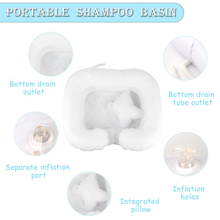 Hair wash basin for bedridden patients, hair washing for bedridden patients, inflatable hair wash basin for washing in bed, mobile shampoo basin with 1M drain hose, hair wash basin for postoperative patients