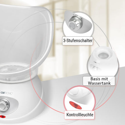 Clatronic® 2-in-1 facial sauna and inhalation device | Face steamer including aroma attachment &amp; inhaler | For cosmetic facial care &amp; inhalation | 3 levels for customized steam dosage | GS 3656